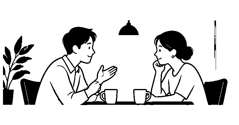 人間関係と会話を表す白黒フラットイラスト