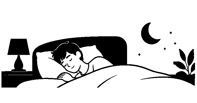 睡眠と休息を表す白黒フラットイラスト
