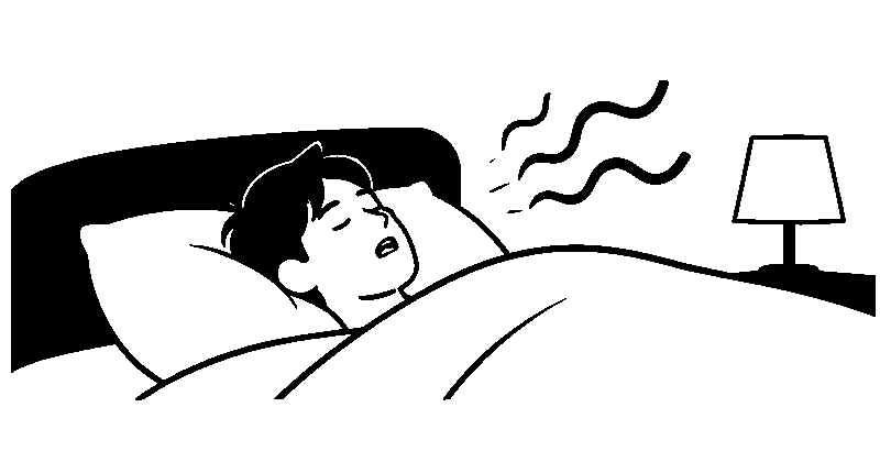 いびきをかいて眠る様子を表す白黒フラットイラスト