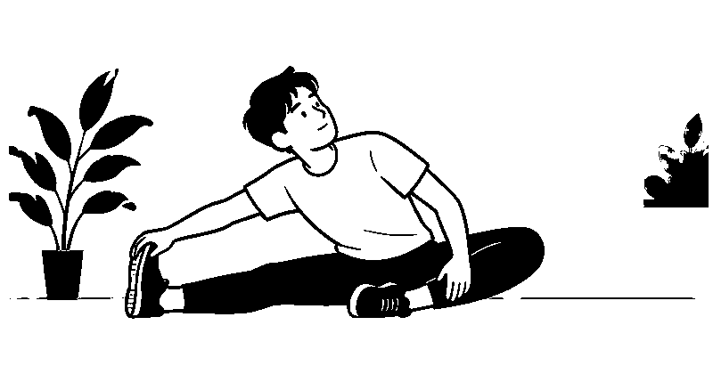 運動とストレッチを表す白黒フラットイラスト