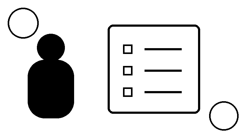 職場のストレスチェックと結果確認を表す白黒フラットイラスト